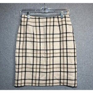 Casual Corner & Co Plaid Lined Skirt‎ Straight A Line Women's Size 8 Beige